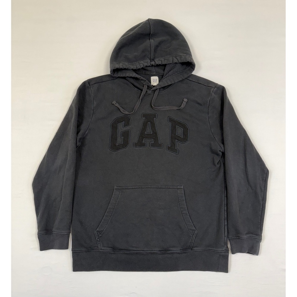 GAP Arch Logo Hoodie Mens Medium Moonless‎ Night Washed Black Fleece Pullover